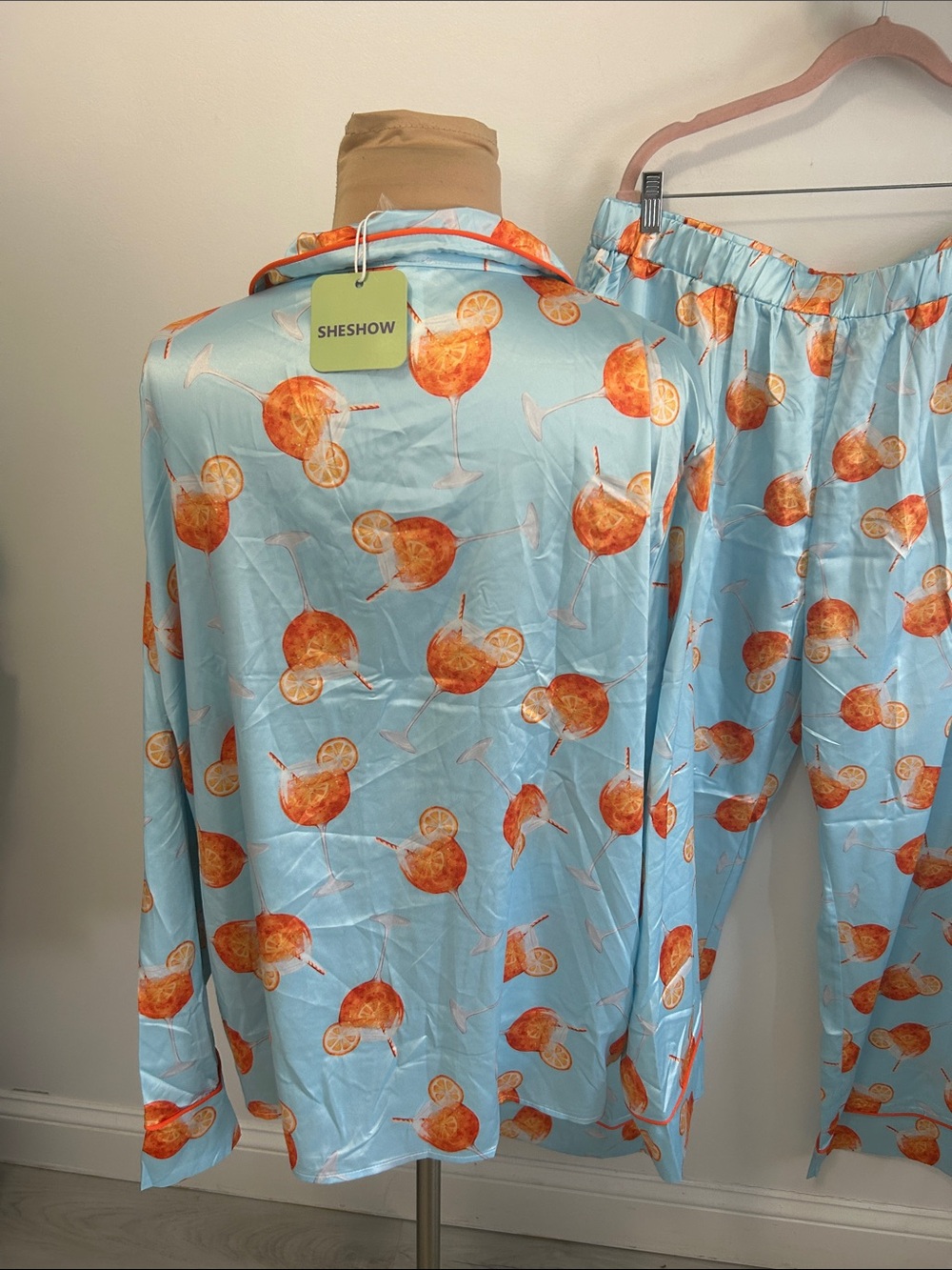 Sheshow Aperol Spritz Blue Satin Pajama Set - Picture 5 of 9